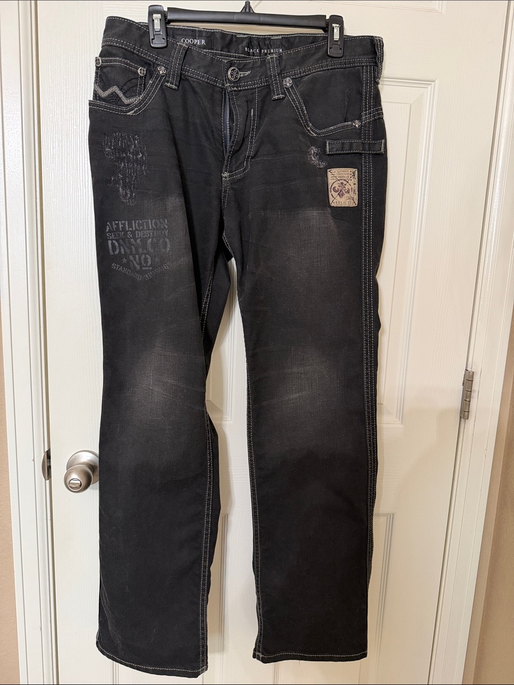Affliction Black Straight-Leg Men's Jeans with Subtle Fading